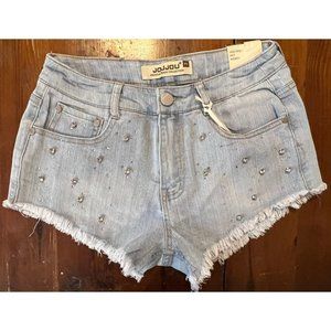 Jou Jou Premium Denim Women's Shorts Size 3/4 Light Wash, High Rise, Fringe Hem